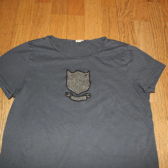 J CREW GREY TWEED PATCH SHORT SLEEVE SHIRT TOP L - Picture 2 of 6